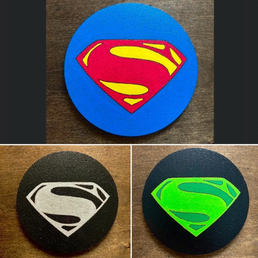 Superman Man of Steel Logos Painted Coasters Lot of 3